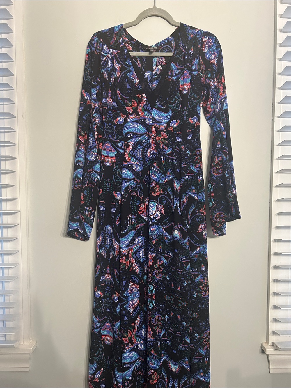 Express Black Paisley Maxi Dress with Blue and Pink Accents
